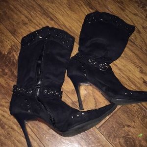 Gold rhinestones all black heels